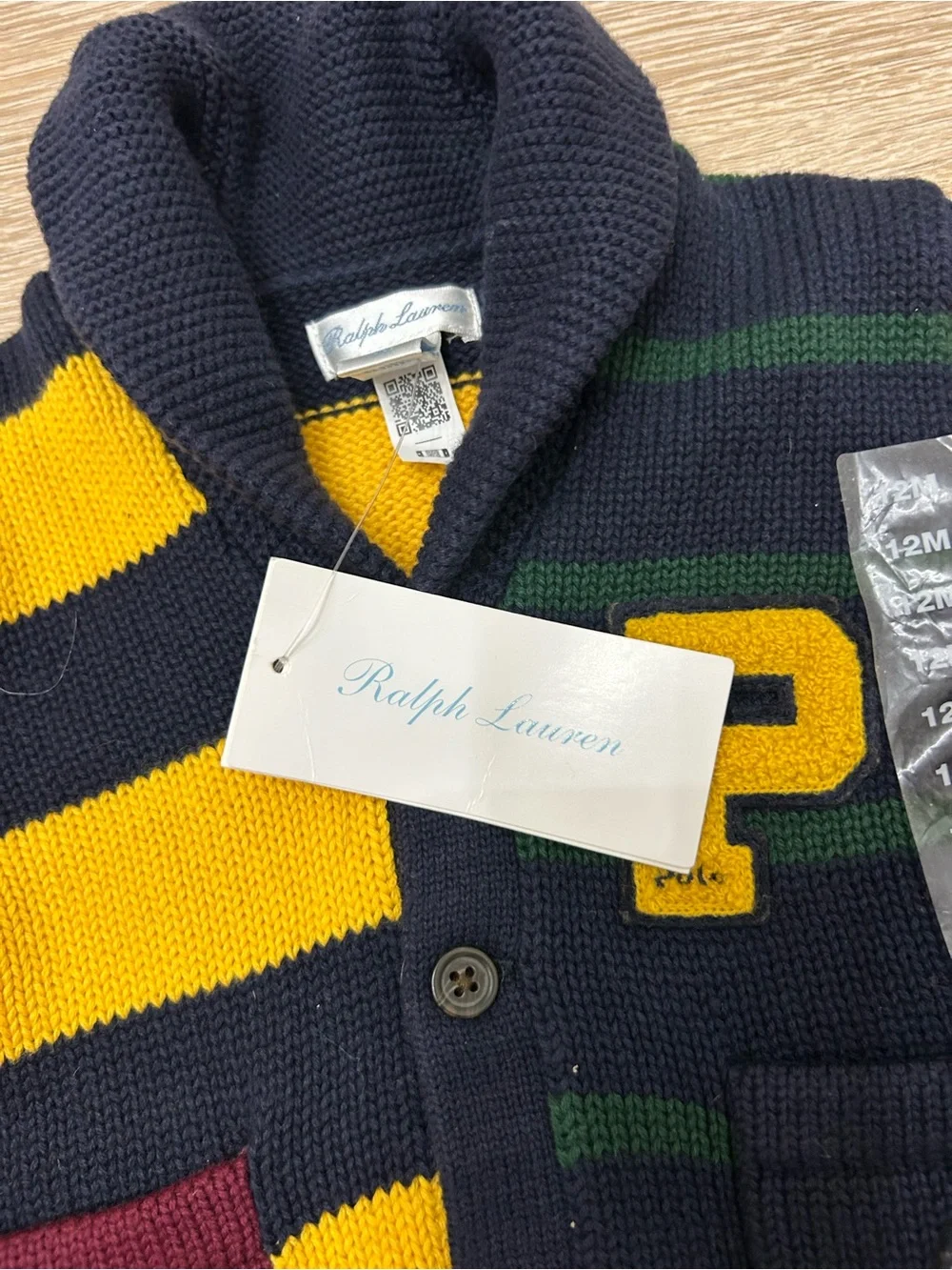 155$ Bnwts Polo Ralph Lauren Baby Boys Varsity Letterman Cardigan 12 M Big Pony